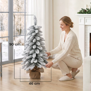 Sapin de Noël artificiel enneigé dia. 46 x 90H cm aspect Nordmann pied toile de jute