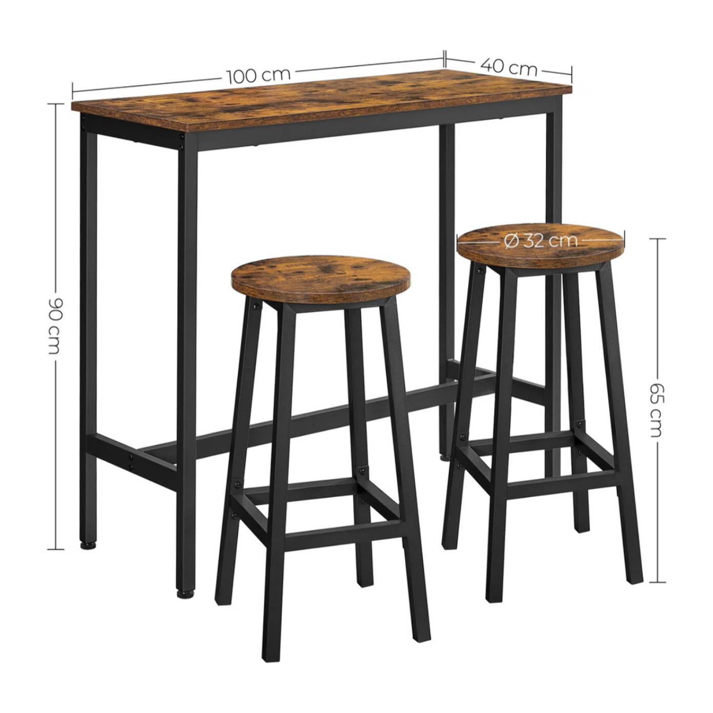 Set Bar Oslo con Tavolo Alto e 2 Sgabelli in Stile Industriale