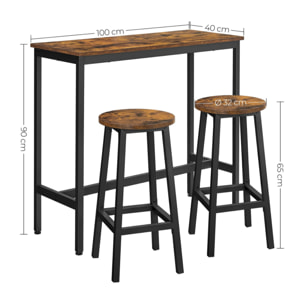 Set Bar Oslo con Tavolo Alto e 2 Sgabelli in Stile Industriale