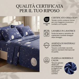 Set Lenzuola Matrimoniale in Flanella, Tessuto in Cotone anti Pilling, Lenzuolo Sotto con Angoli + Lenzuolo Sopra + 2 Federe, Morbido, Confortevole