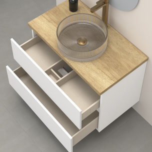 Conjunto de Baño Kub | 80 cm Blanco | Dos Cajones | Lavabo de Cristal | No incluye Espejo | Mueble Montado | Alday