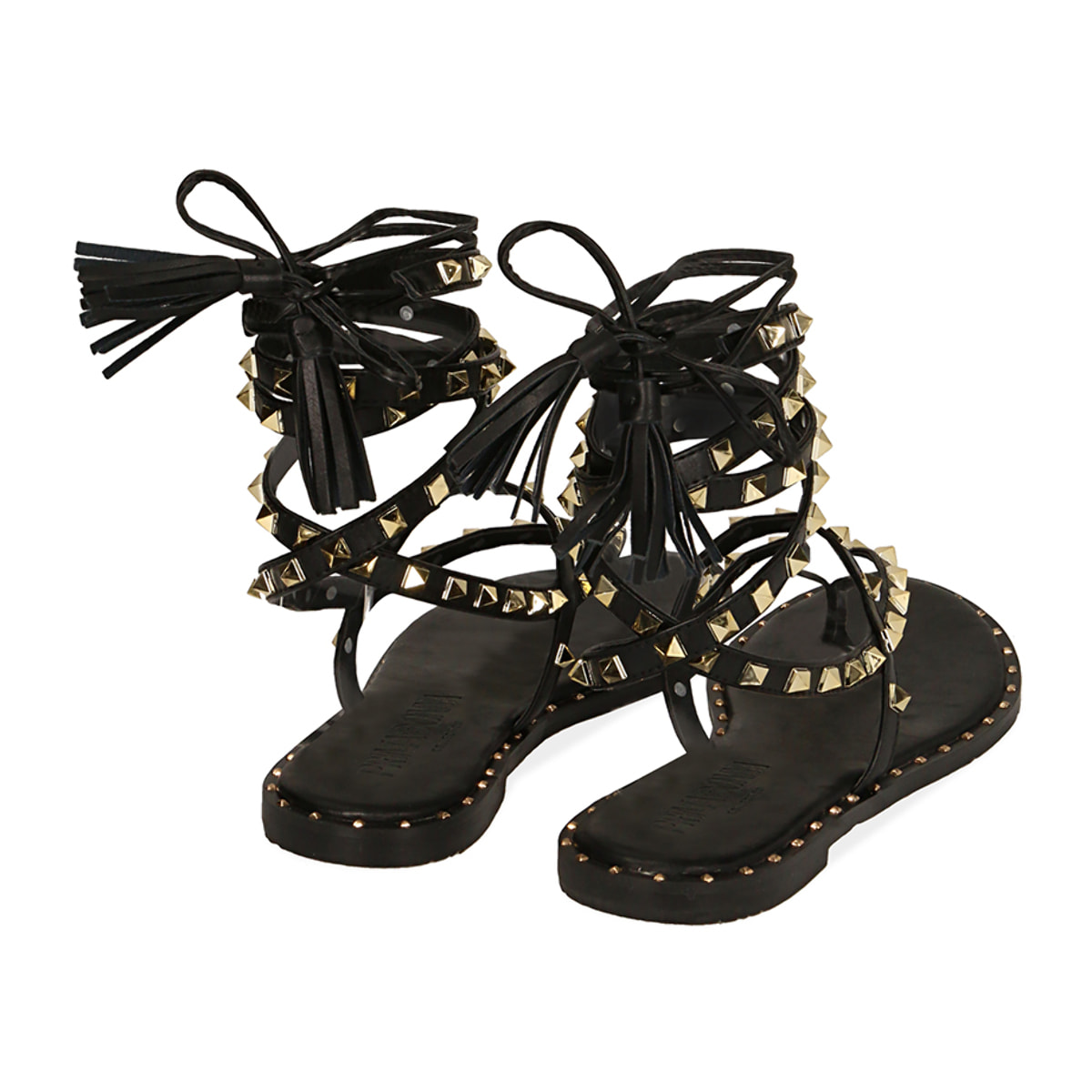 Sandalias flip-flop negras con tachuelas