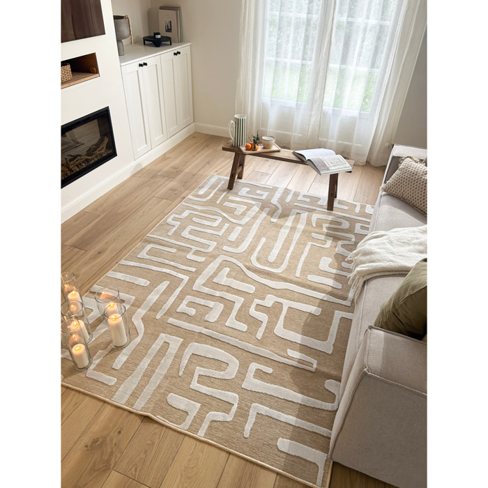 GARDEN - Tapis d'intérieur / extérieur à motif graphique beige, blanc