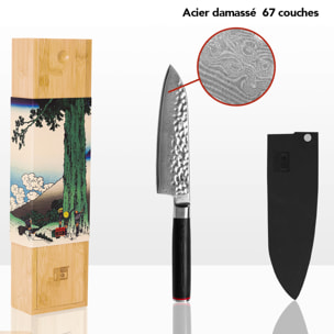 Couteau Santoku | Lame 180 mm | Acier Inoxydable Japonais Damas