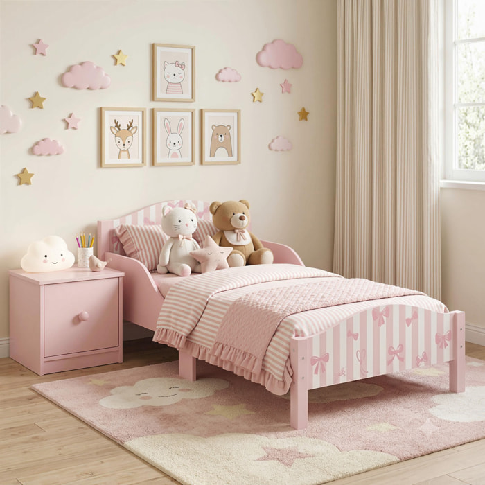Lit enfant - lit d'enfant design girly - sommier à lattes inclus - MDF contre-plaqué rose blanc