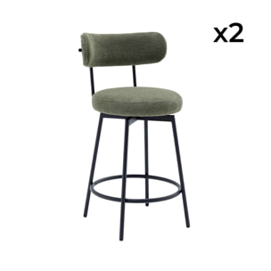 Lot de deux tabourets de bar assise rotative métal noir et tissu vert - L 50 x P 50 x H 92cm - Iris