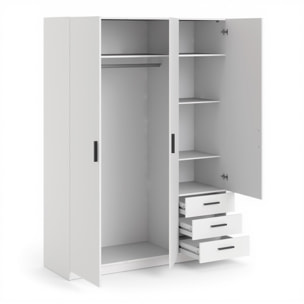 Armadio Con 3 Ante R 3 Cassetti Barra Appendiabiti E 4 Ripiani Di Cui 2 Regolabili Design Moderno Capiente Camera Letto  147 x 49.8 x 200.4 Cm Bianco