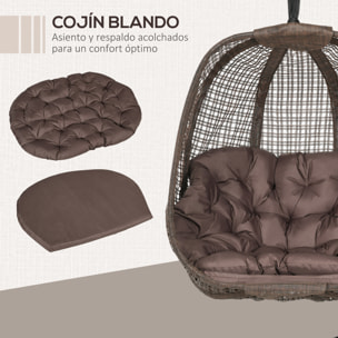 Silla Colgante con Efecto Imitación Ratán Sillón Colgante con Soporte de Acero Cesta Plegable Bolsa de Taza y Cojines Carga 120 kg para Interior y Exterior Café