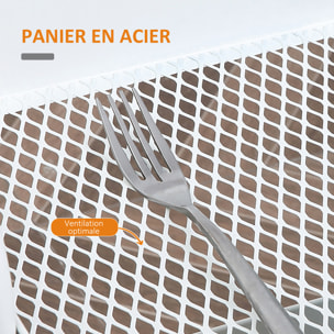 Desserte de cuisine chariot de service design industriel 3 étagères plateau amovible aspect bois clair acier blanc