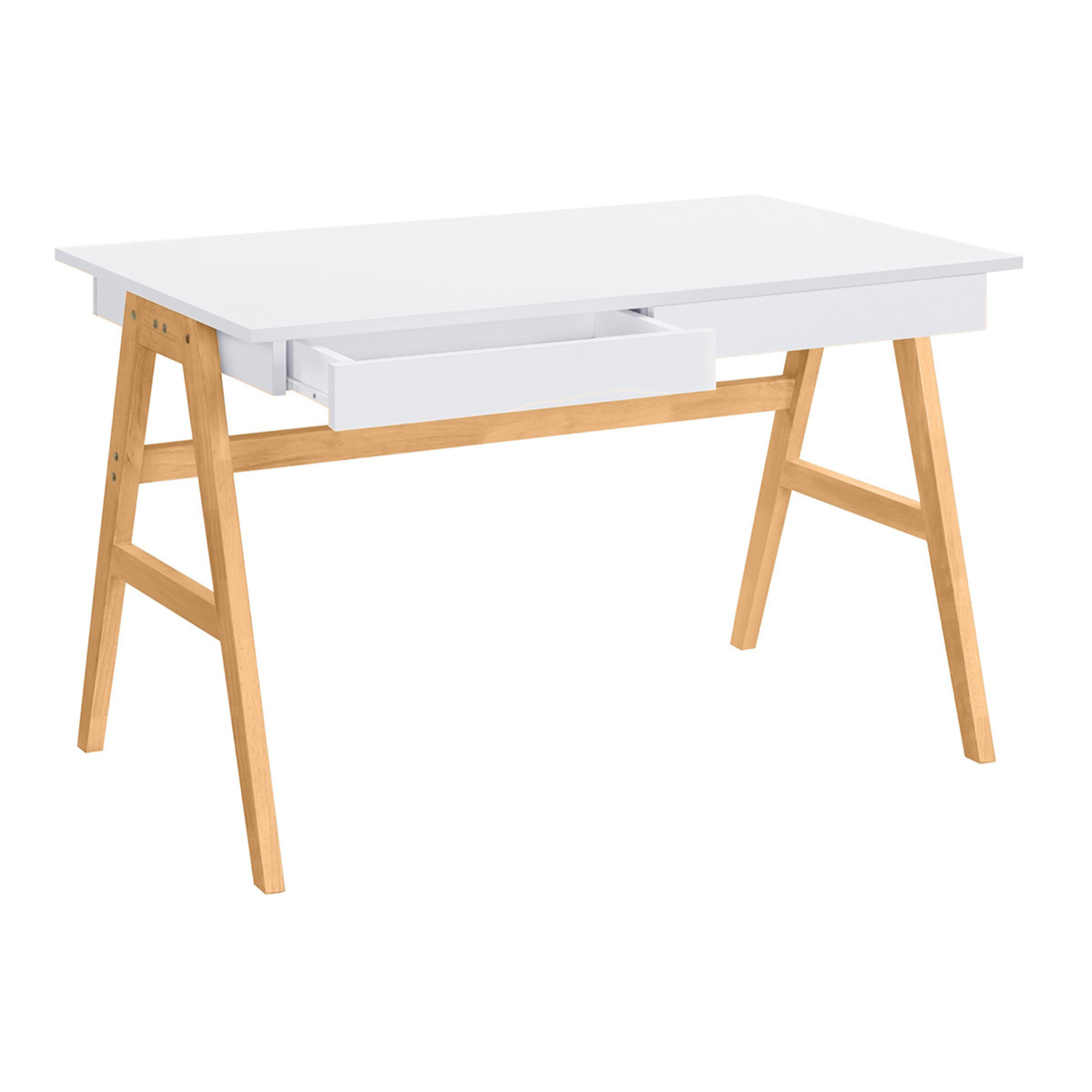 Bureau avec rangements 2 tiroirs scandinave blanc et bois clair chêne L120 cm BROOK