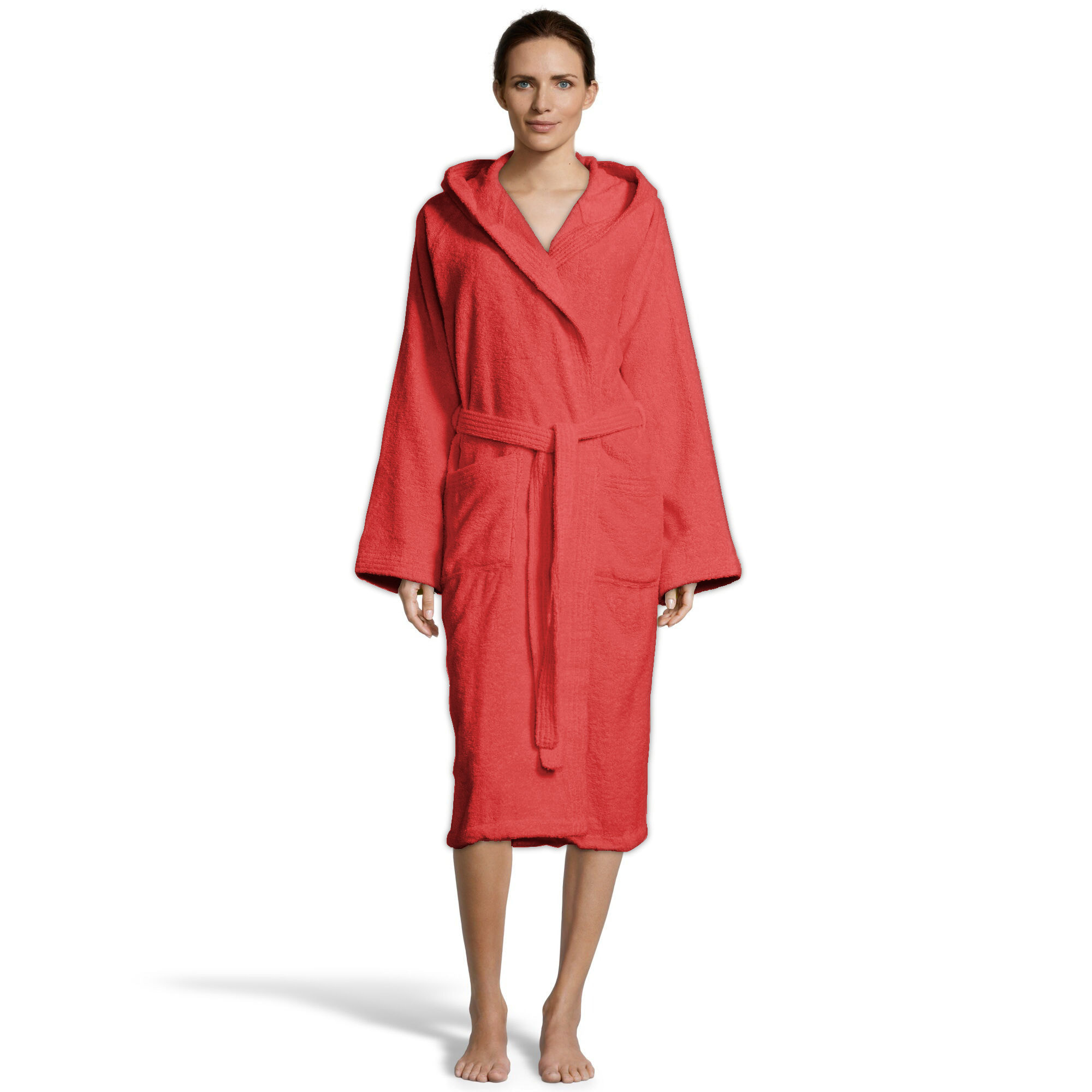 Bassetti Morbido Accappatoio 360 gr con Cappuccio 100% Cotone Uomo Donna Spugna Taglie Forti - ITALY Designed - Collezione VIVIAN - ROSSO RB