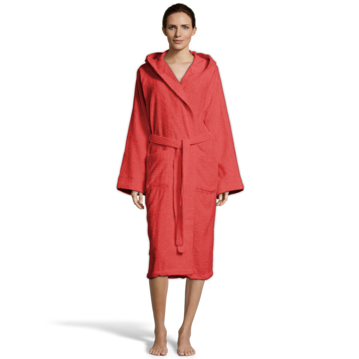 Bassetti Morbido Accappatoio 360 gr con Cappuccio 100% Cotone Uomo Donna Spugna Taglie Forti - ITALY Designed - Collezione VIVIAN - ROSSO RB