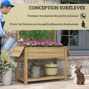 Jardinière rectangulaire sur pied avec treillis - tablettes, étagère - bois sapin autoclave