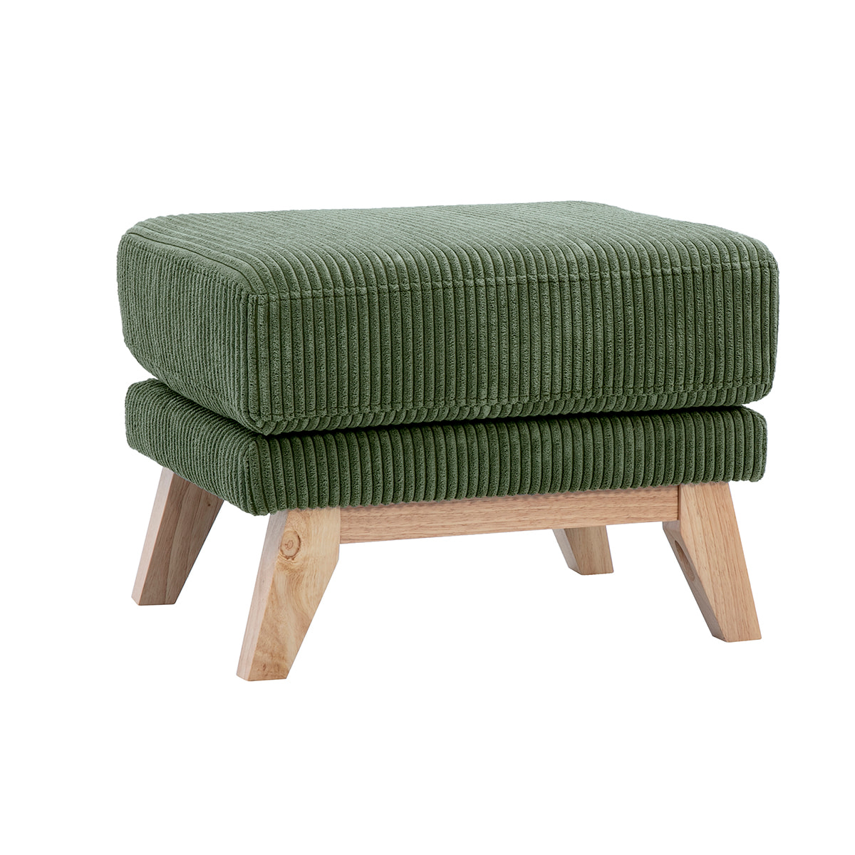 Pouf repose-pieds scandinave en tissu velours côtelé vert kaki et bois clair OSLO