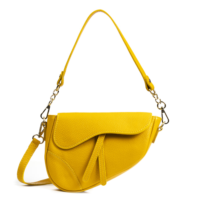 FIRENZE ARTEGIANI Borsa a Spalla da Donna Susanna. Vera Pelle Dollaro Made in Italy 22x7x17 Cm. Colore giallo