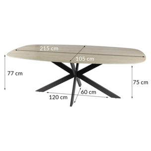 Ruben - table à manger - plateau en céramique 3D effet travertin - pieds en acier - 6 à 8 personnes - Beige / Noir