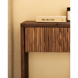 Pack de 2 mesitas de noche de madera maciza con un cajón en tono nogal de varias medidas