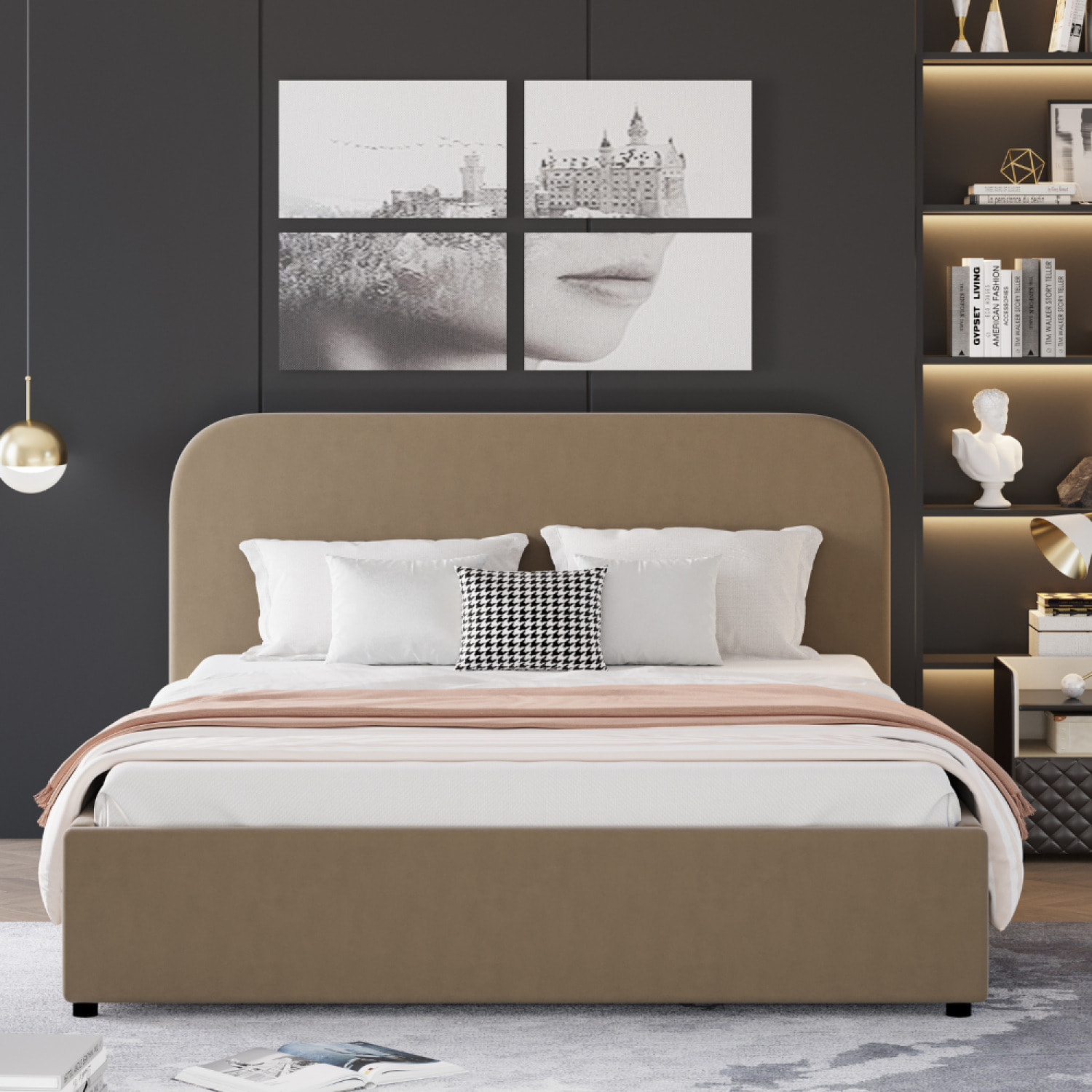 MENDOZA Lit avec coffre de rangement 140x190cm velours taupe