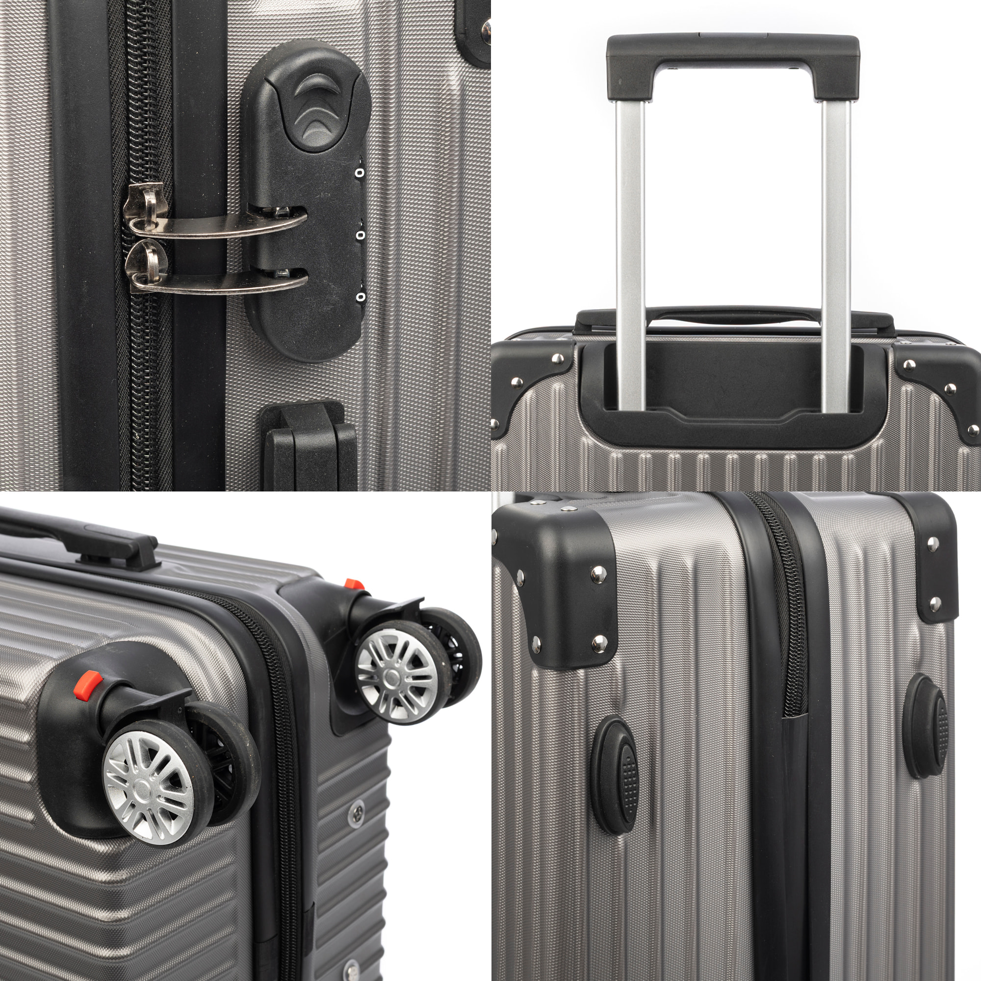 DAM Valigia da cabina Trolley in materiale leggero ABS ad alta resistenza con angoli rinforzati. Chiusura numerica e 4 ruote doppie estraibili e girevoli a 360°. 37x24x56 Cm. Colore: Grigio Scuro