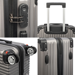 DAM Valigia da cabina Trolley in materiale leggero ABS ad alta resistenza con angoli rinforzati. Chiusura numerica e 4 ruote doppie estraibili e girevoli a 360°. 37x24x56 Cm. Colore: Grigio Scuro