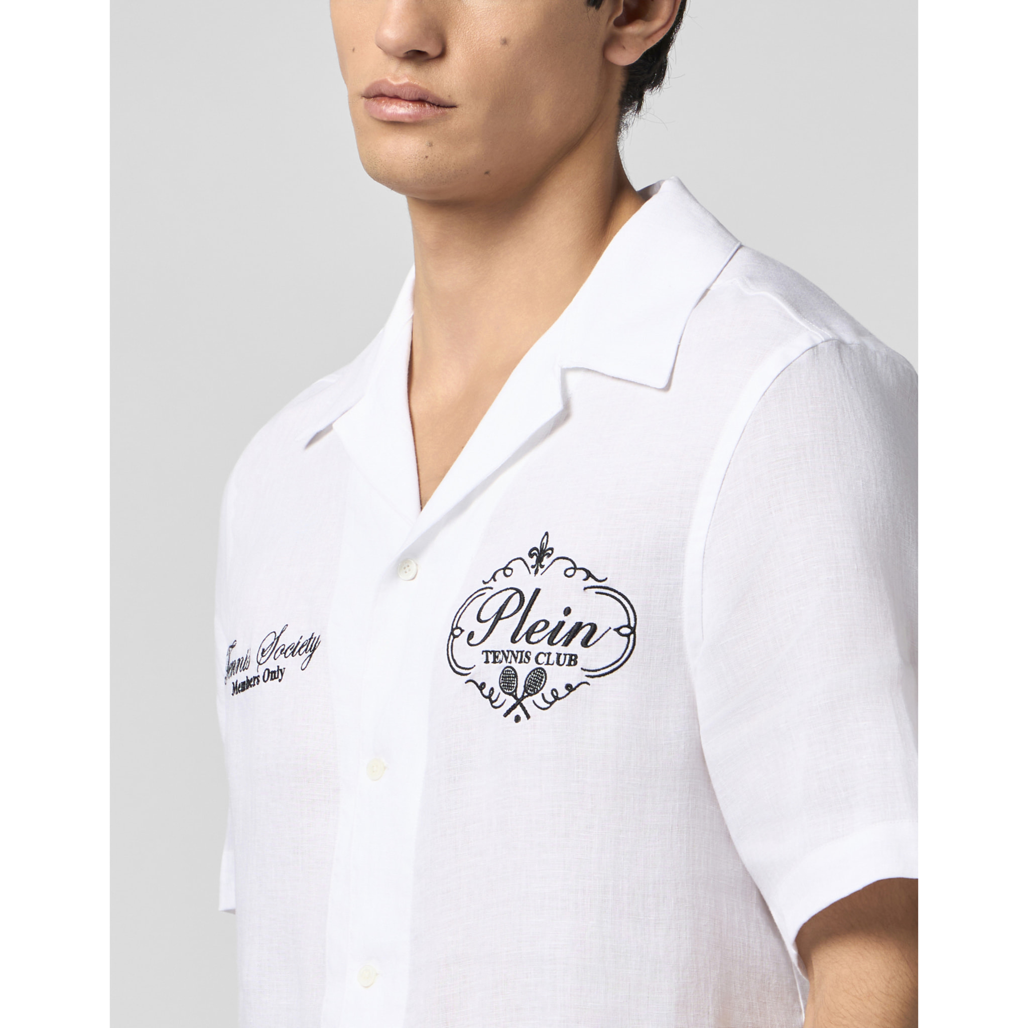 PHILIPP PLEIN Linen Bowling Shirt Tennis Club