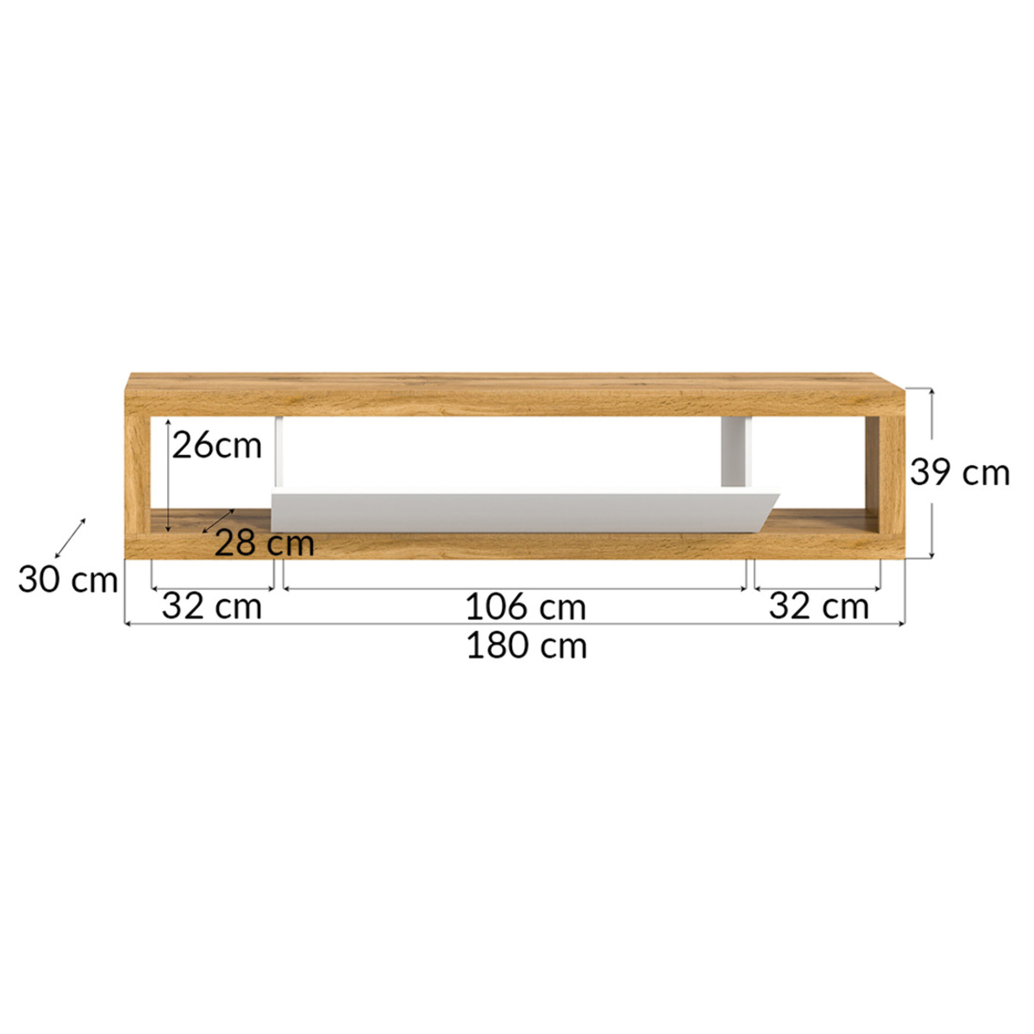 Ethan – meuble tv – 1 porte – bois et blanc - 180 cm - Bois / Blanc