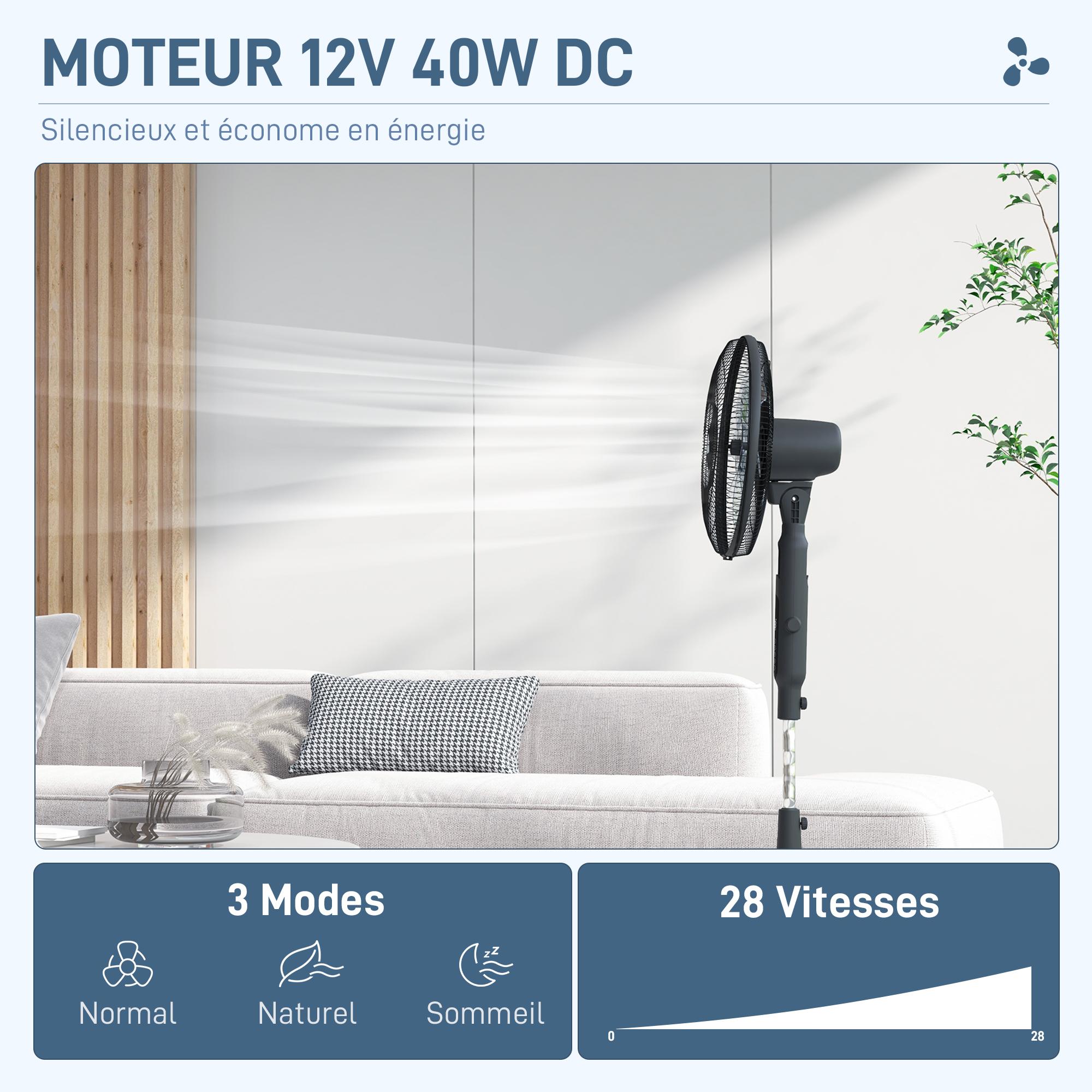 Ventilateur oscillant réglable sur pied 40W 3 modes 28 vitesses timer fonction anti-moustique télécommande noir