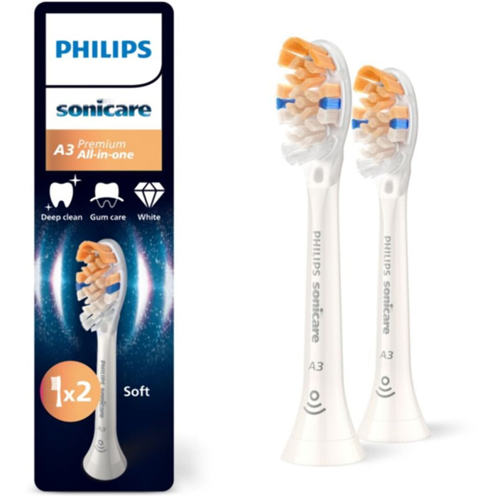 Brossette dentaire PHILIPS Sonicare lot de 2 - HX9092/87 white Premium All-in-One A3