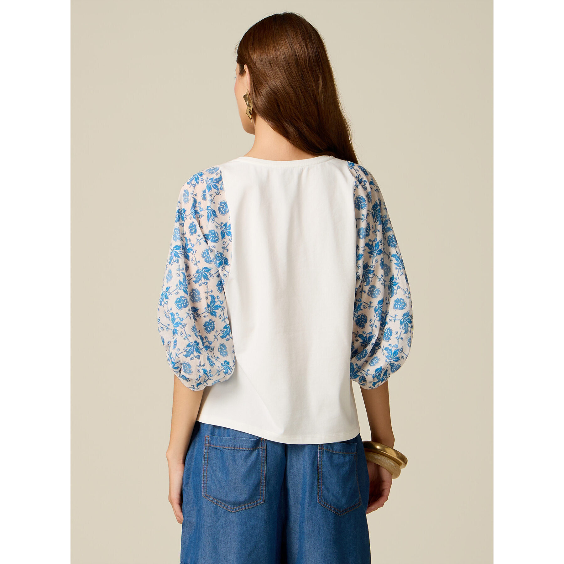 Oltre - T-shirt con maniche fantasia - Bianco