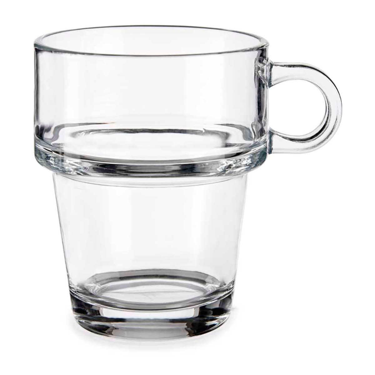 PACK 6 TAZZE IN VETRO IMPILABILI 270 ML CON MANICO