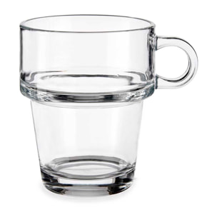 PACK 6 TAZZE IN VETRO IMPILABILI 270 ML CON MANICO