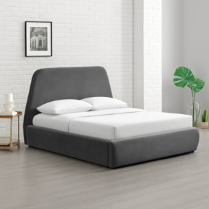 SACHA Lit coffre - 140x190 cm - Velours gris