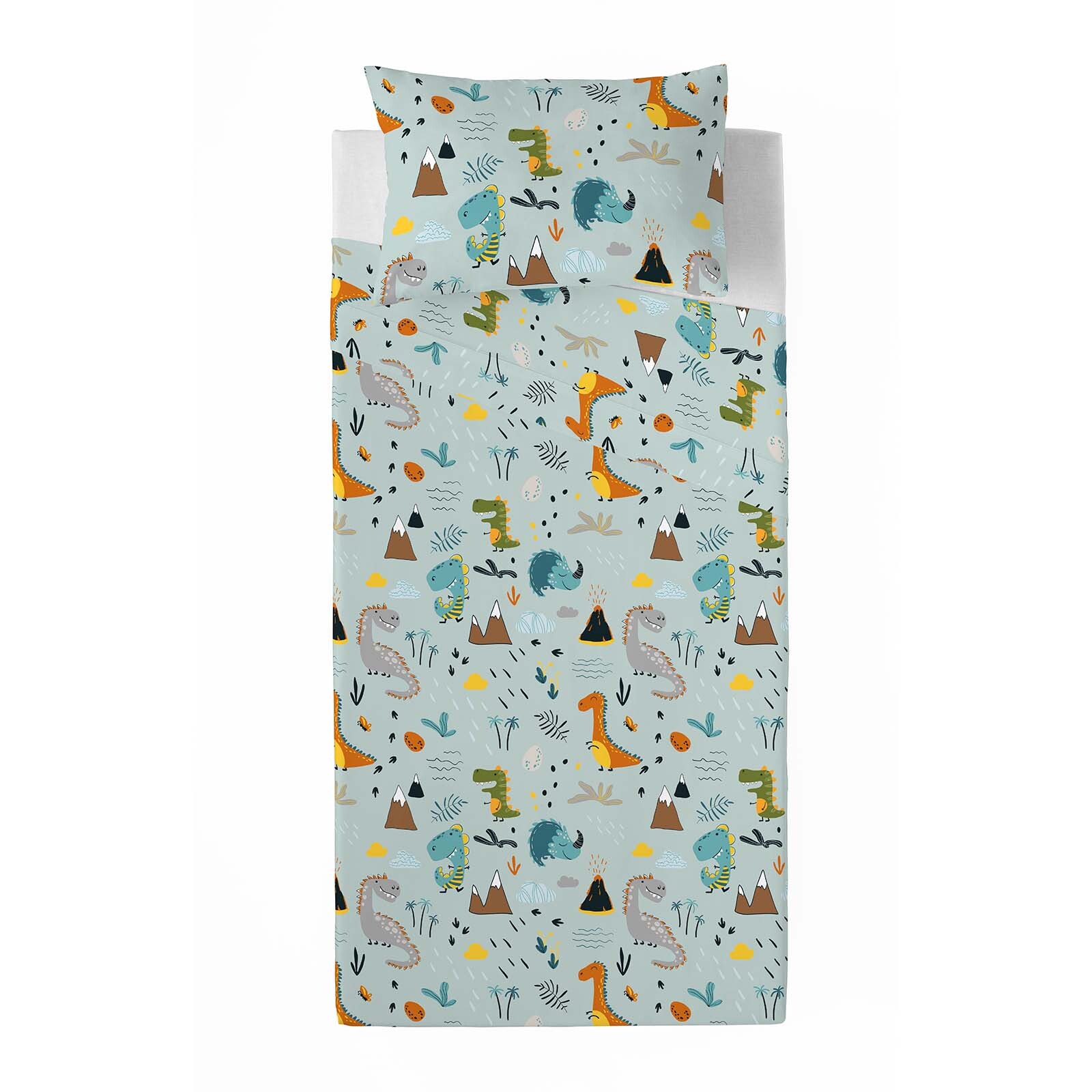 Cool Kids - Juego de Sábanas Estampadas - Infantil - Incluye 1 Funda de Almohada - 100% Algodón - Saurus