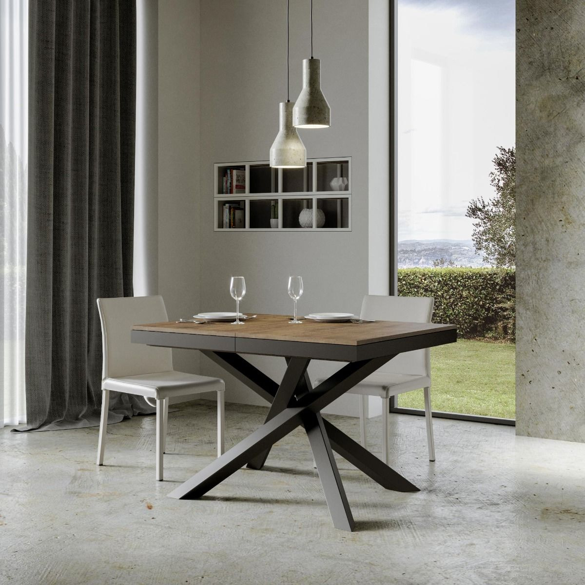 Table extensible 90x120/380 cm Volantis Evolution Noyer cadre Anthracite