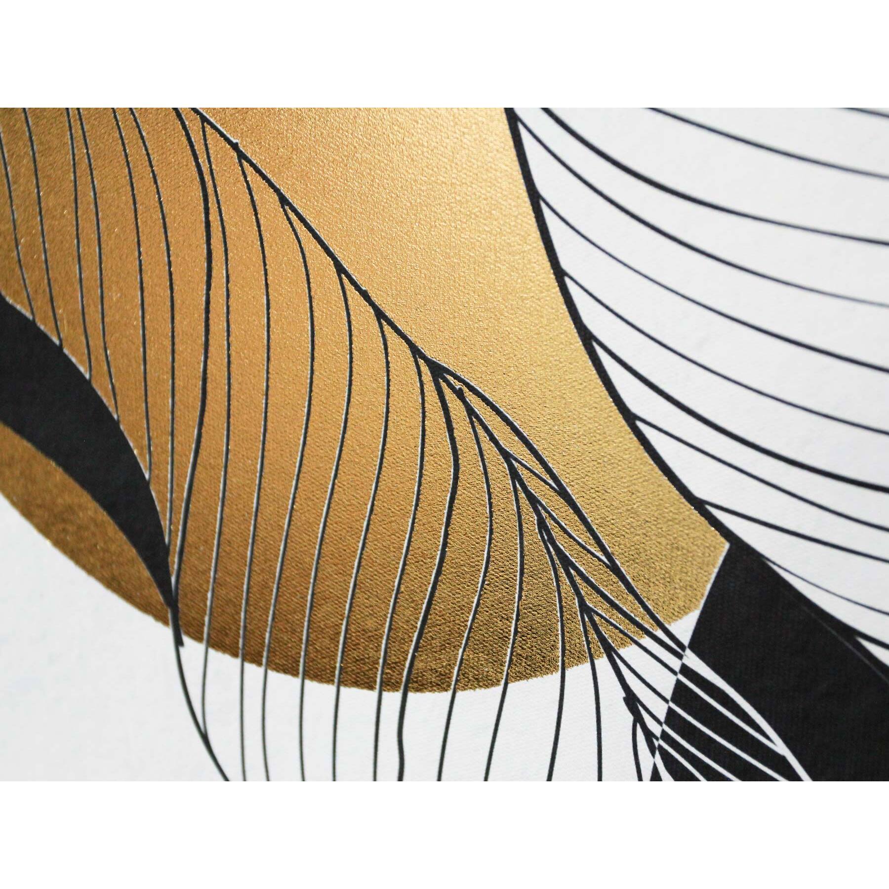 Cuadro Boho poliéster negro-blanco-dorado 92x62x4 cm
