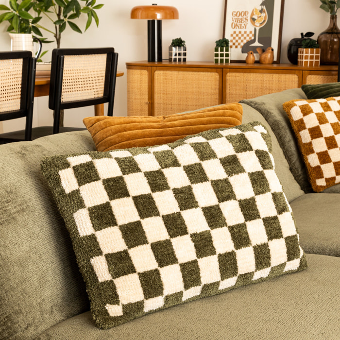Coussin damier Itha vert kaki 38x58cm