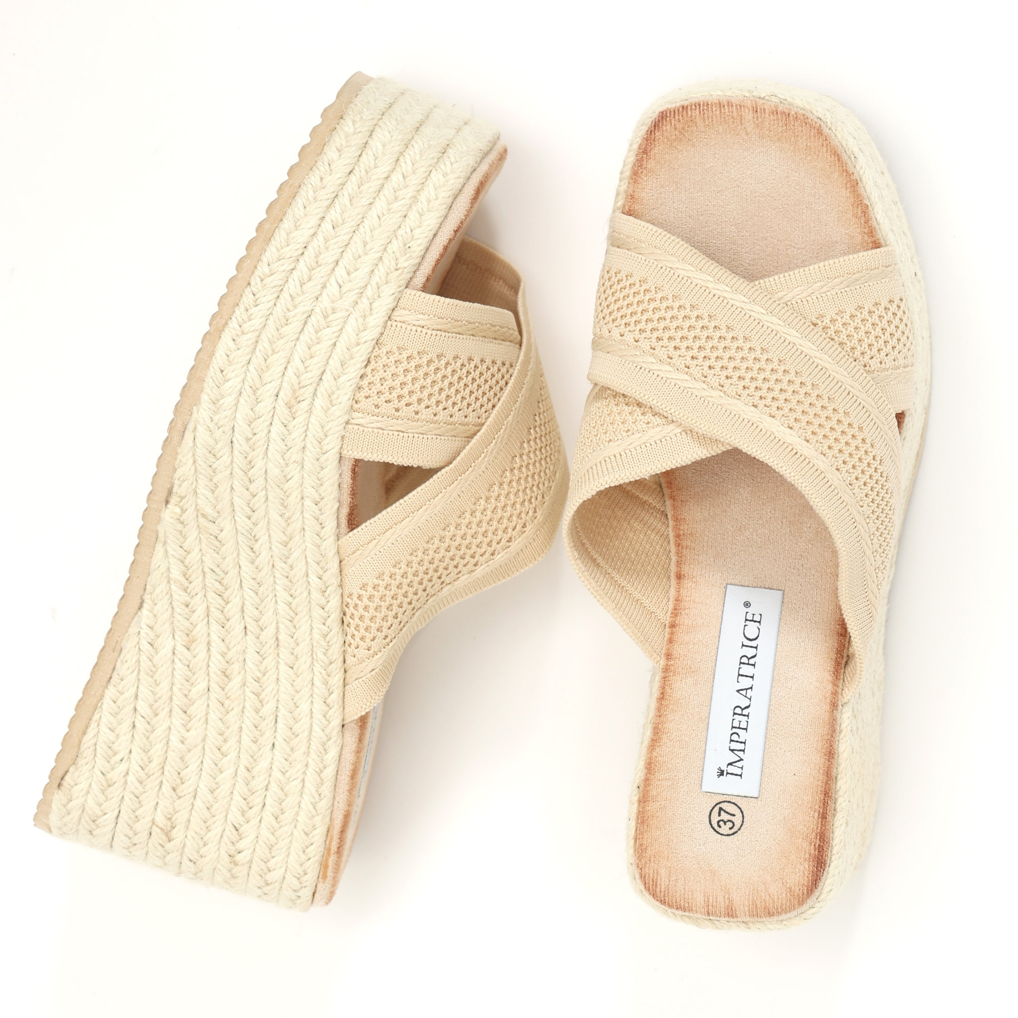 Sandali con zeppa e fasce in tessuto