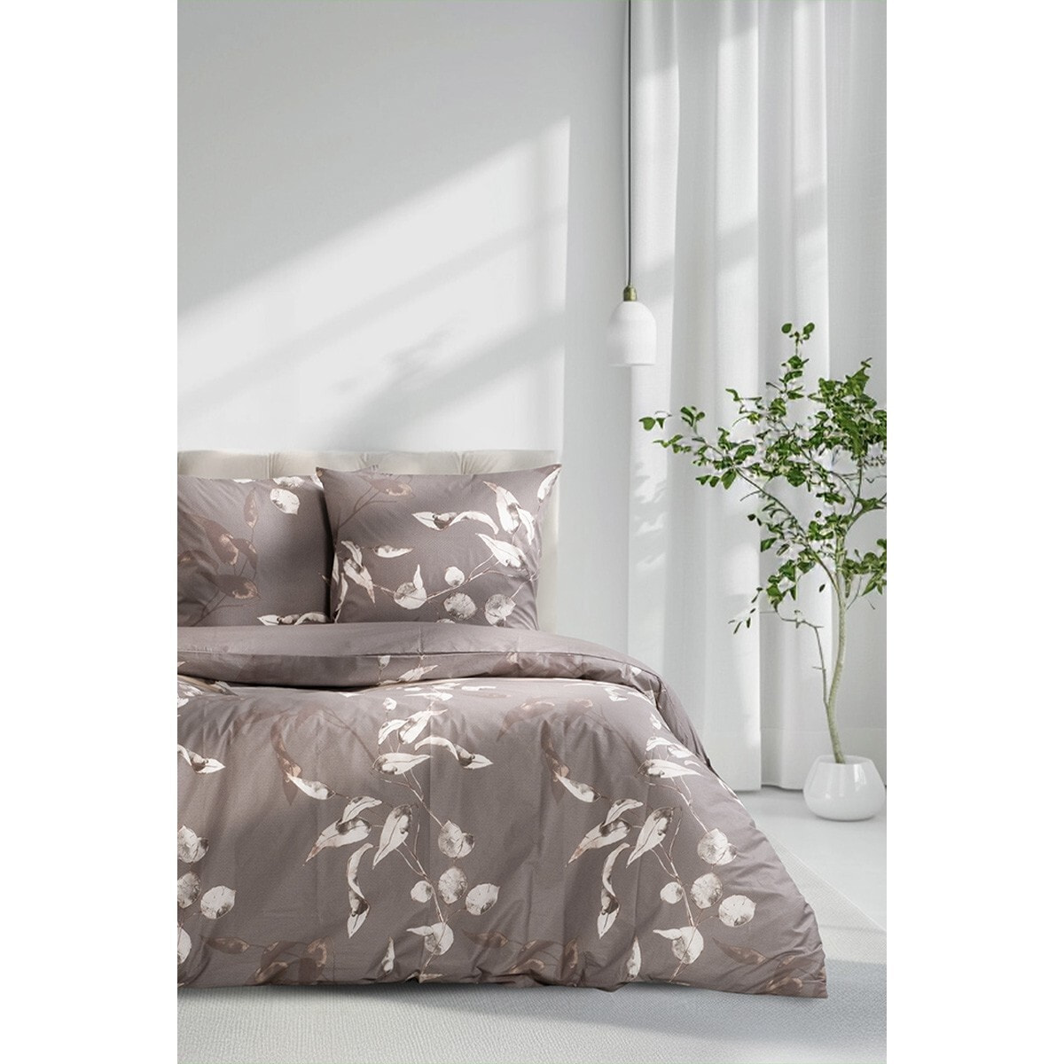 Housse de couette + taie(s) oreiller "Tivory beige" 100% coton imprimé.