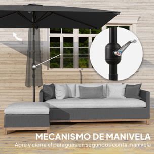 Sombrilla de Terraza Exterior, 198x294 cm, Parasol de Terraza Exterior con Ángulo Ajustable, Manivela, Mástil de Aluminio Desmontable y Anti-UV, Sombrilla para Jardín, Patio, Gris Oscuro