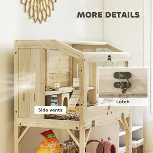 Cage hamster rongeur en bois - 2 niveaux - étagère - accessoires - 84 x 53 x 110 cm