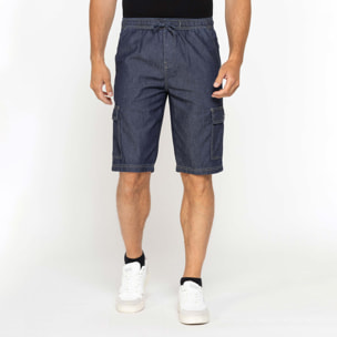 BERMUDA DI JEANS CON TASCONI LATERALI ED ELASTICO IN VITA
