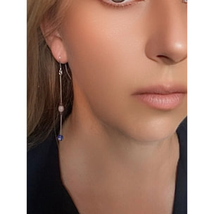 Pendiente Largo Palito Amatistas plata 925 y cristal_ Plata Única