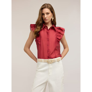 Motivi - Camisa de muselina con volantes - Rojo