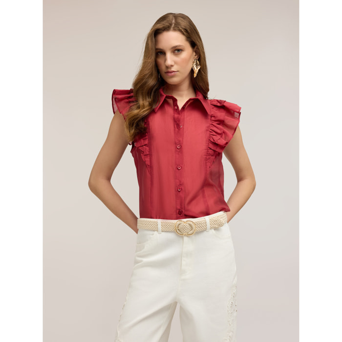 Motivi - Camisa de muselina con volantes - Rojo