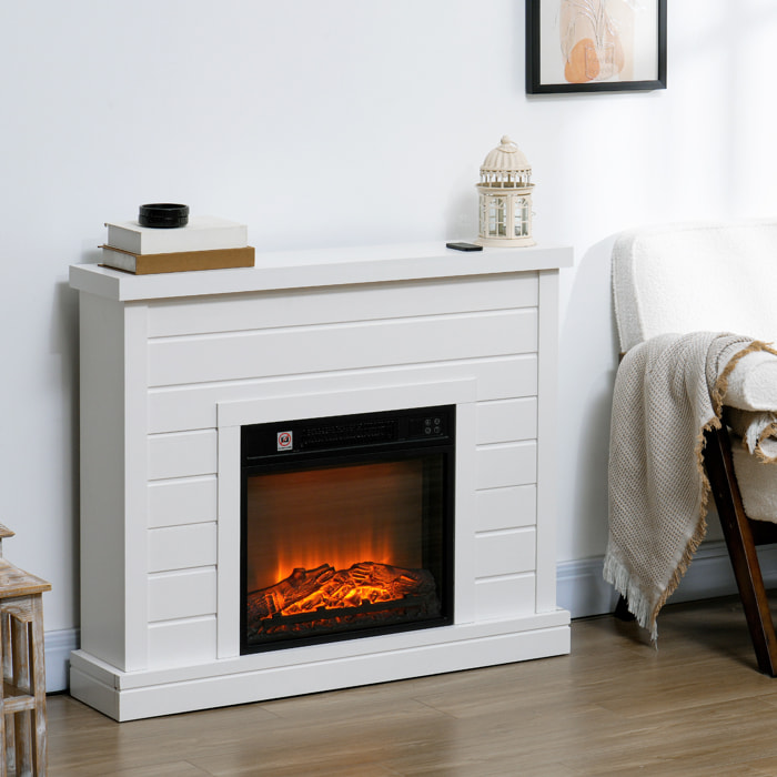Chimenea Eléctrica 1800W Chimenea Decorativa con Efecto de Llama Mando a Distancia Temporizador Semanal Protección Contra Sobrecalentamiento para Sala 30 m² Blanco