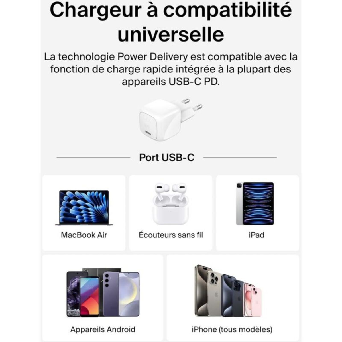 Chargeur BELKIN 30W USB charge rapide PPS Blanc