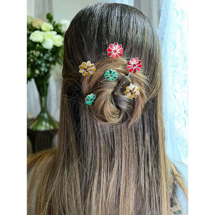 Pack 6 horquillas +pasador plata 10µ lacado colores