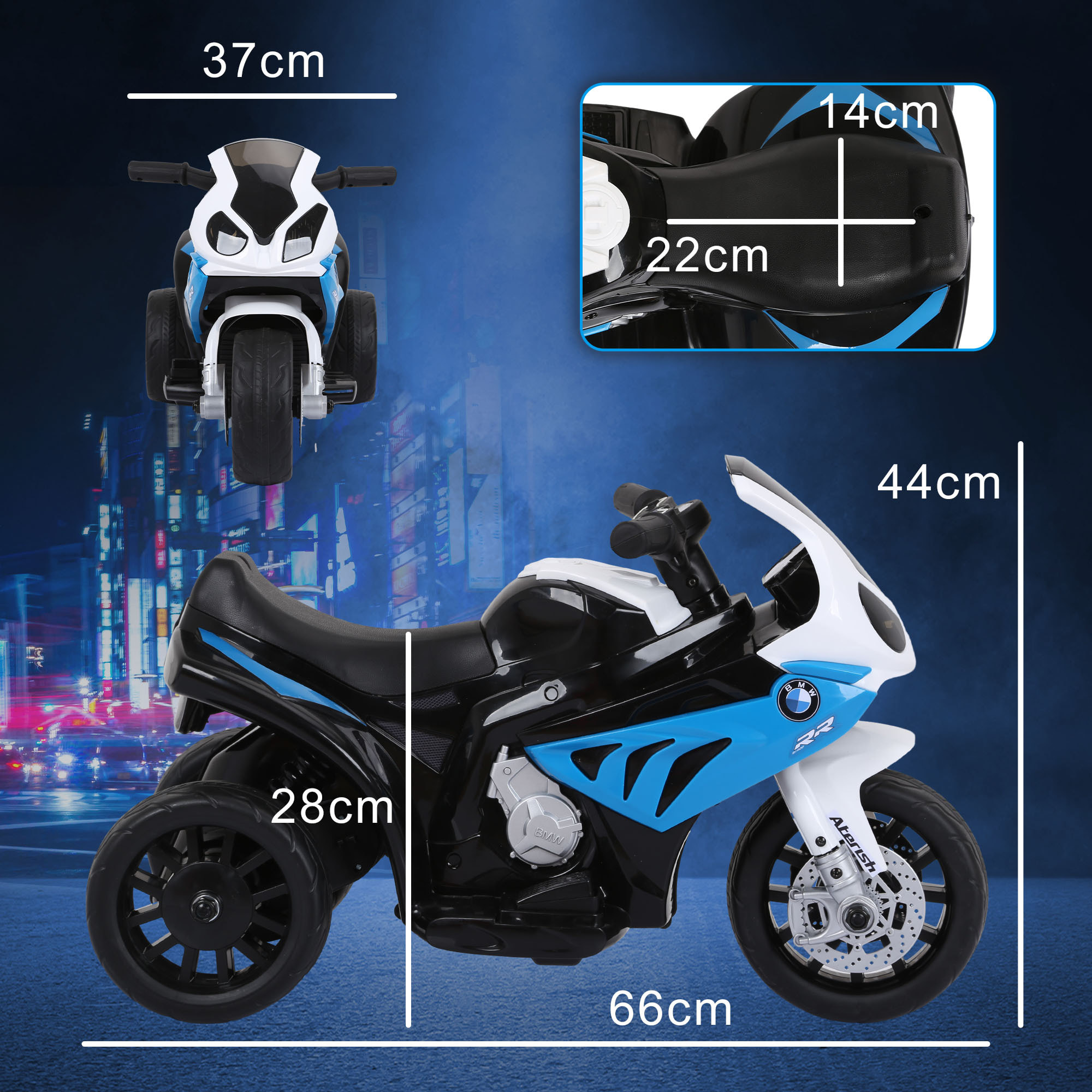 Moto Eléctrica para Niños de 18-36 Meses con Licencia BMW S1000RR Motocicleta de Batería 6V Moto Infantil con Música Carga 20 kg Azul