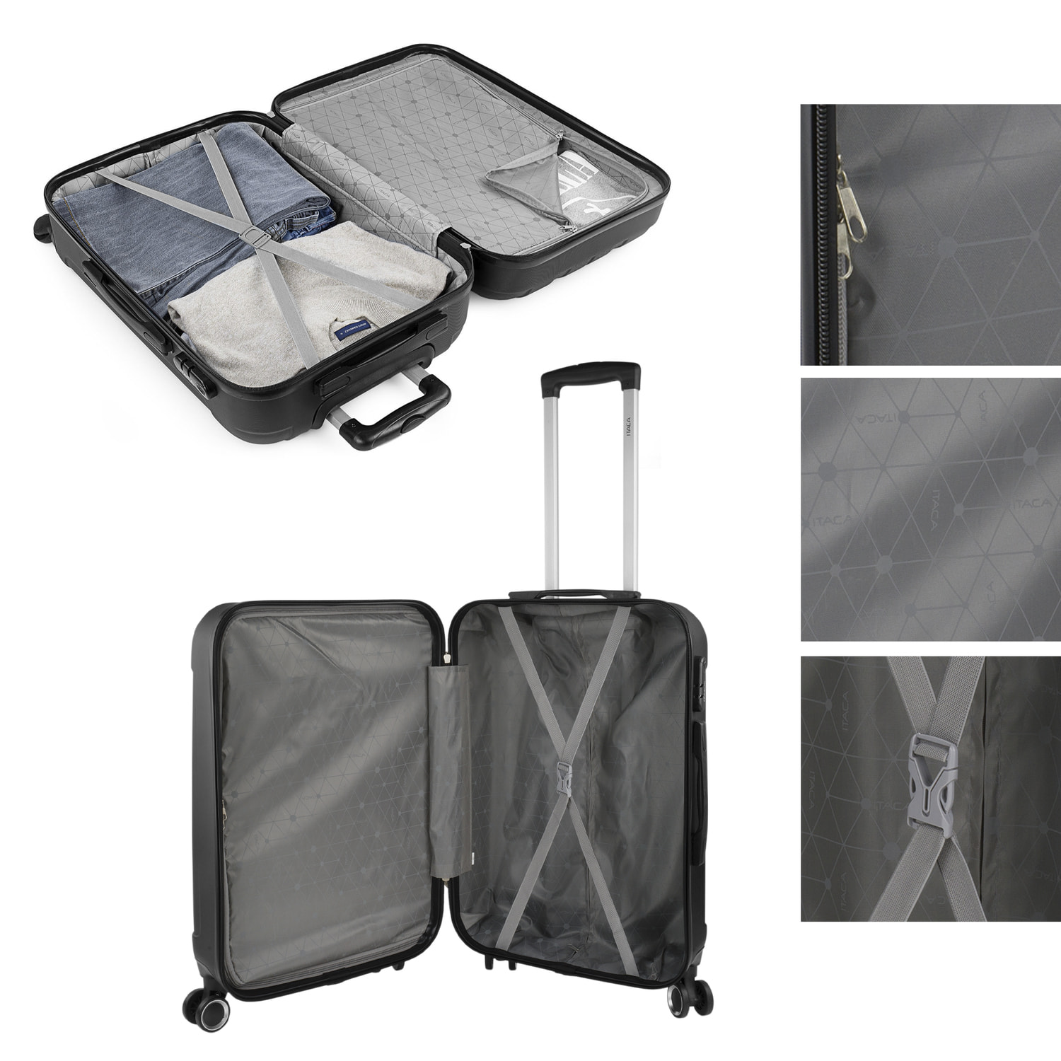 Trolley Mediano 60 Cms  Y Neceser Itaca Diamond Negro