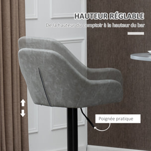 Lot de 2 tabourets de bar design - chaises de bar réglables pivotantes - acier noir synthétique effet vieilli